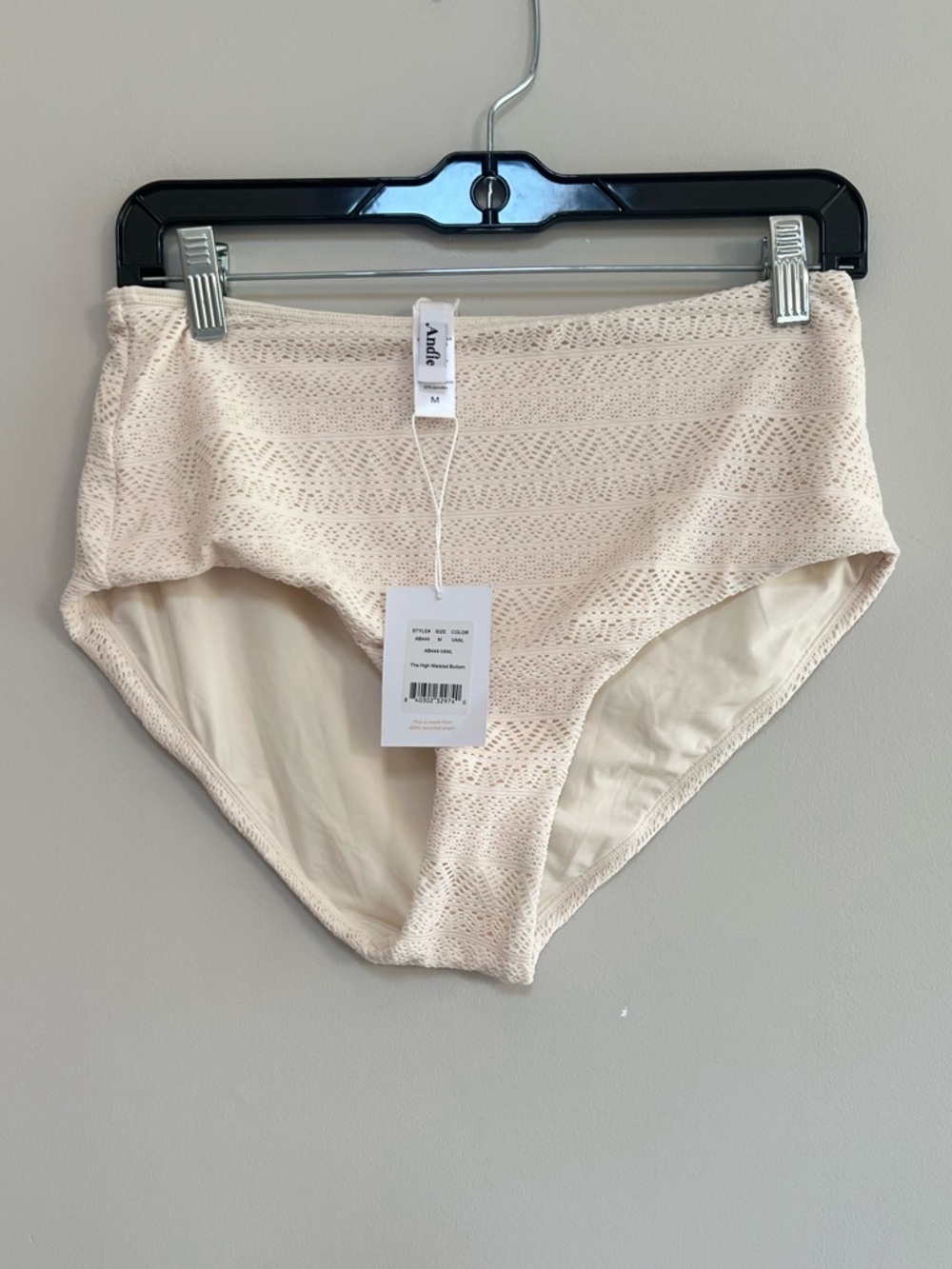Andie NWT The High Waisted High Rise Crocheted Swim Bikini Bottom Cream, Medium